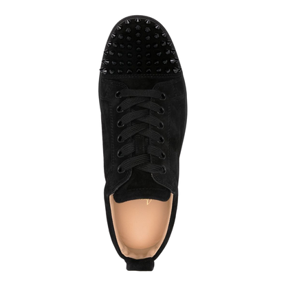 Black Calf Suede Panelled Design Round Toe Stud Detailing Pull-Tab at the Heel Branded Leather Insole Rubber Sole Front Lace-Up Fastening
