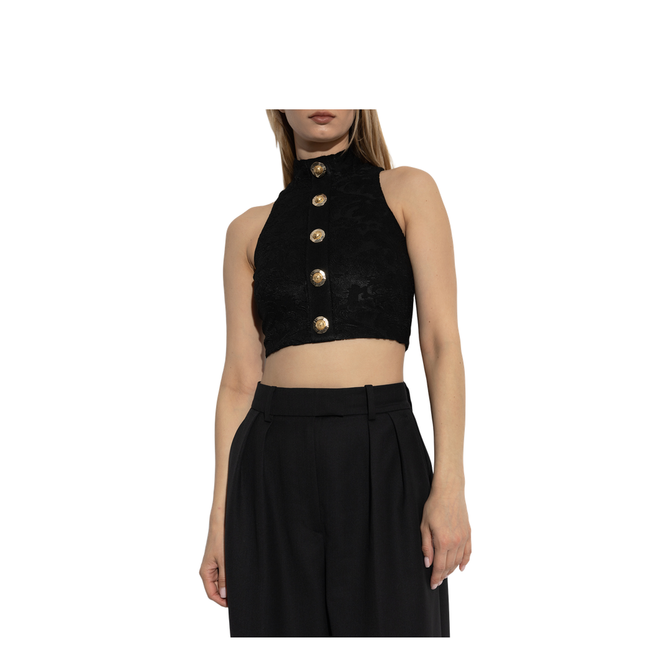 Baroque Pattern Buttoned Top Black