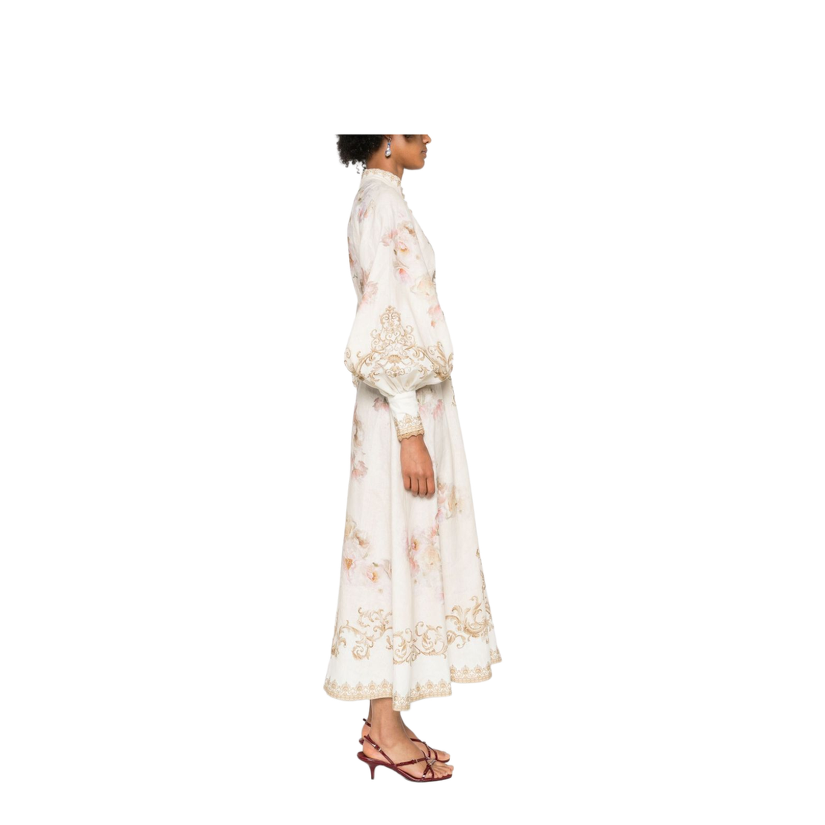 Cream Floral Baroque Linen Maxi Dress