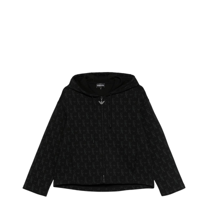 Double-Jersey Hooded Zip-Up Sweatshirt with All-Over Lettering