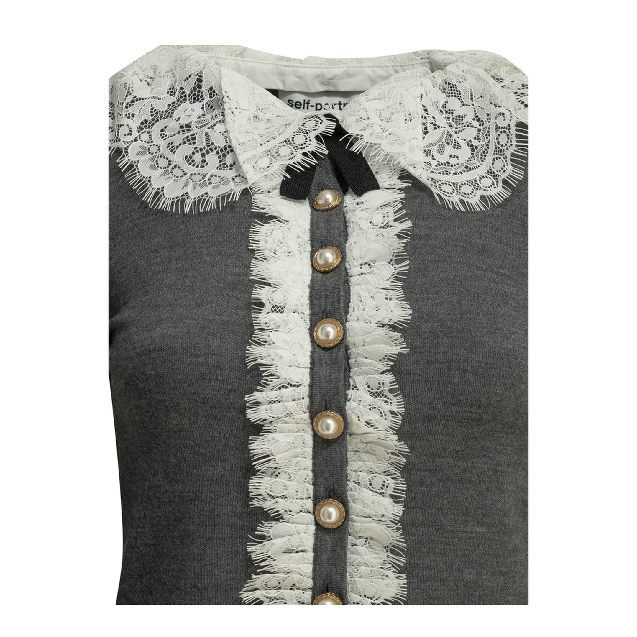 MAYFEYR - Self Portrait - Sweater With Lace Collar - PF26134CGRGREY