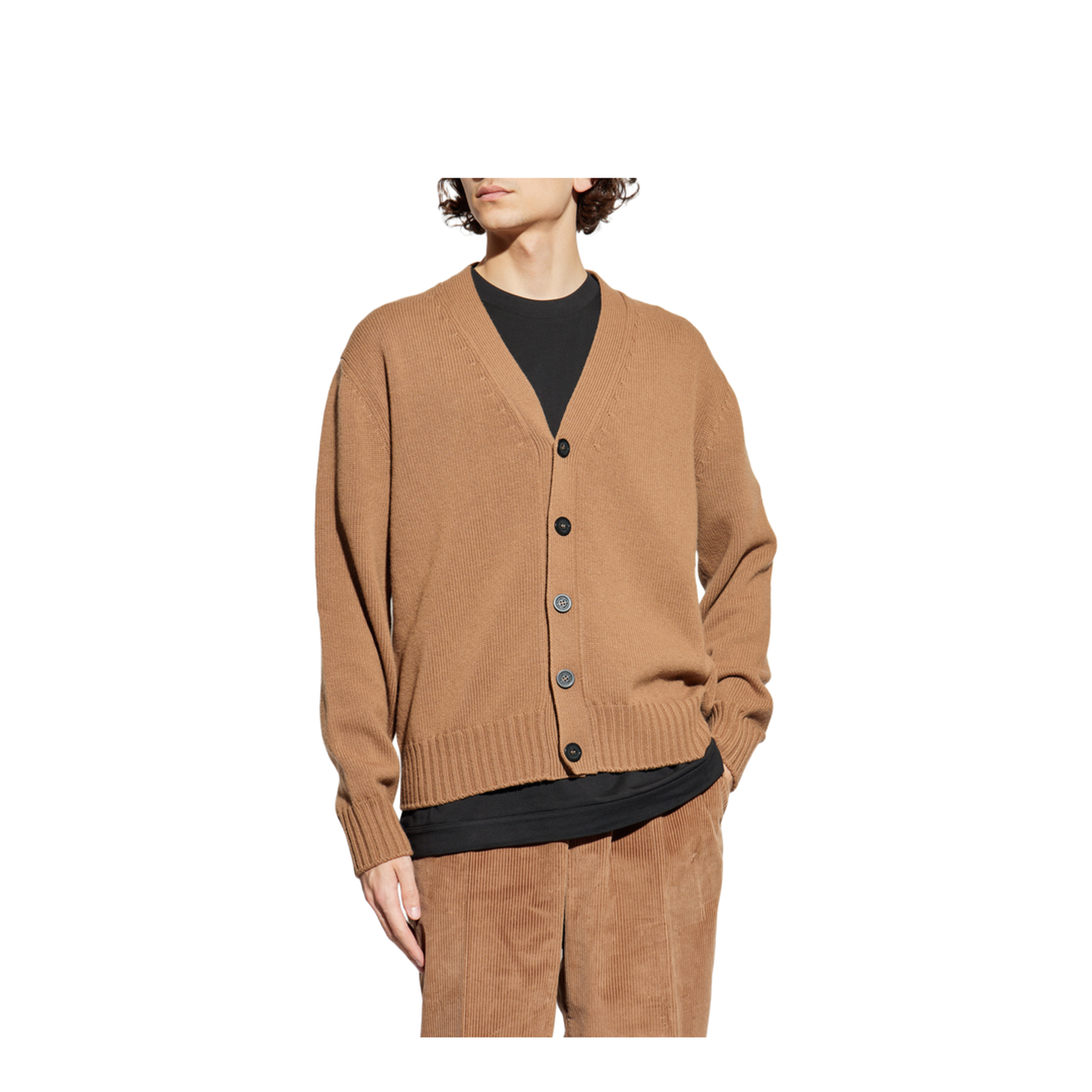 Camel Beige V-Neck Wool Cardigan