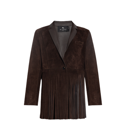 Single-Breasted Suede Jacket with Fringing