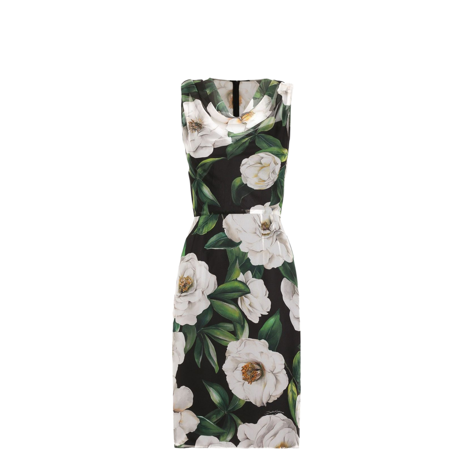 Gardenia-print chiffon midi dress