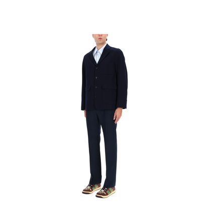 Single-breast Cotton Jersey Jacket in Dark Blue