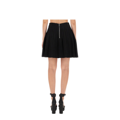 Tweed Pencil Skirt Frayed Hem Black