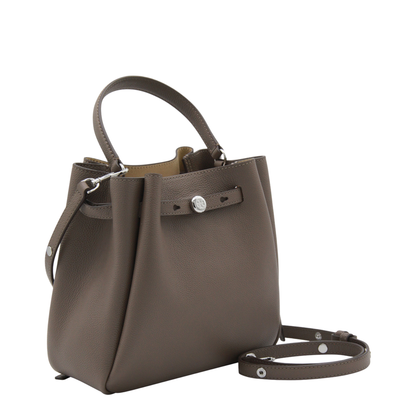 Romy Pebbled Leather Bucket Bag - Soft Cement