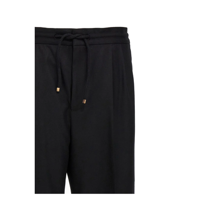 Leisure fit trousers in virgin wool flannel with drawstring and double darts