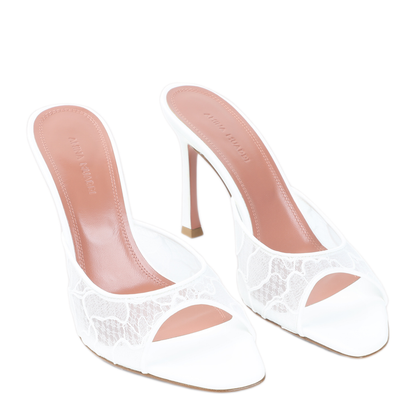 MAYFEYR - Amina Muaddi - Ivory Leather Alexa Lace 95 Slippers - 12S356878ALEIVORY