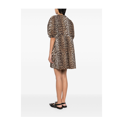 Printed Tie String Poplin Mini Dress