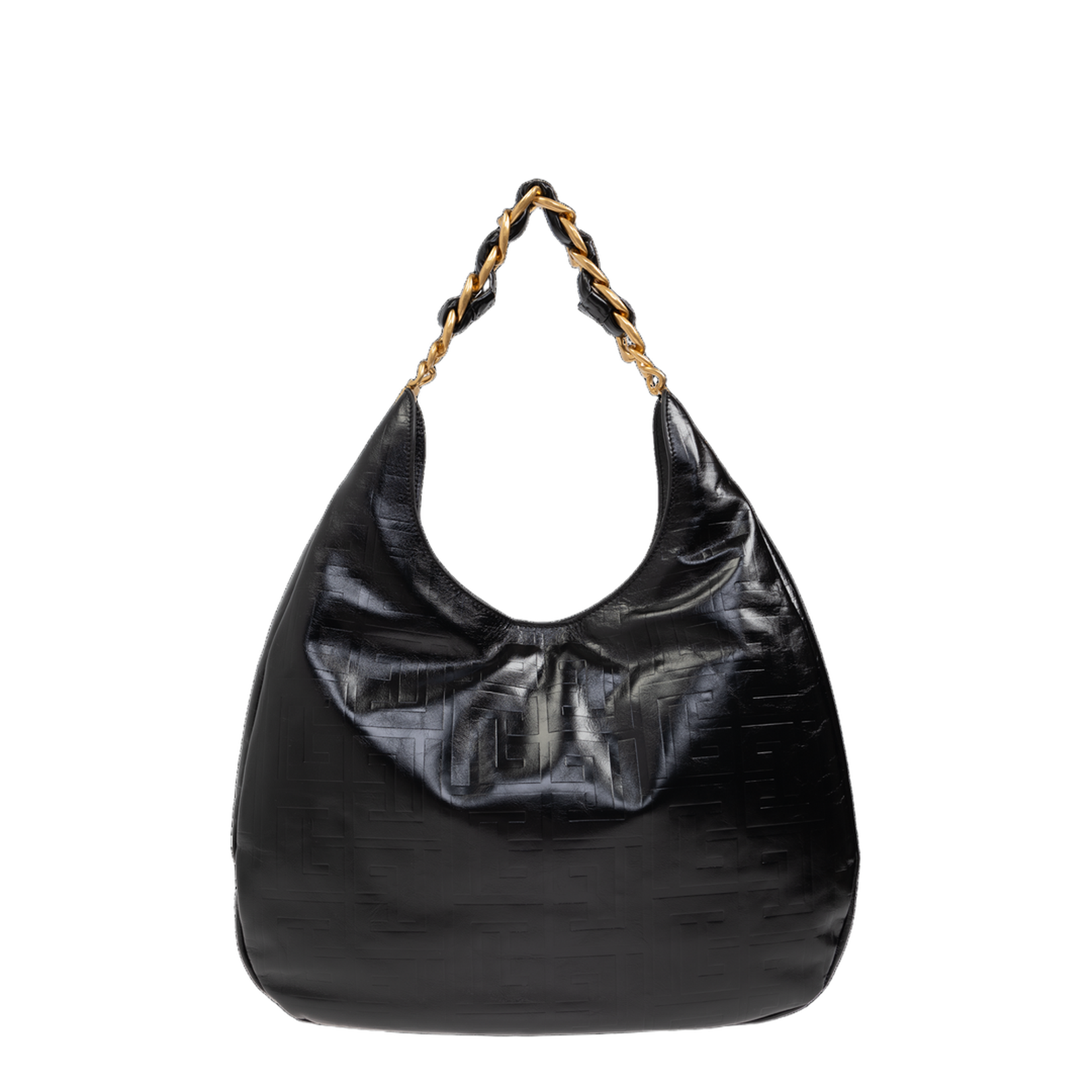 Large Black Calf Leather Bag with Gold Logo