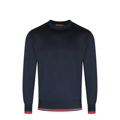 Wool Knit Jumper with Web in Dark Blue