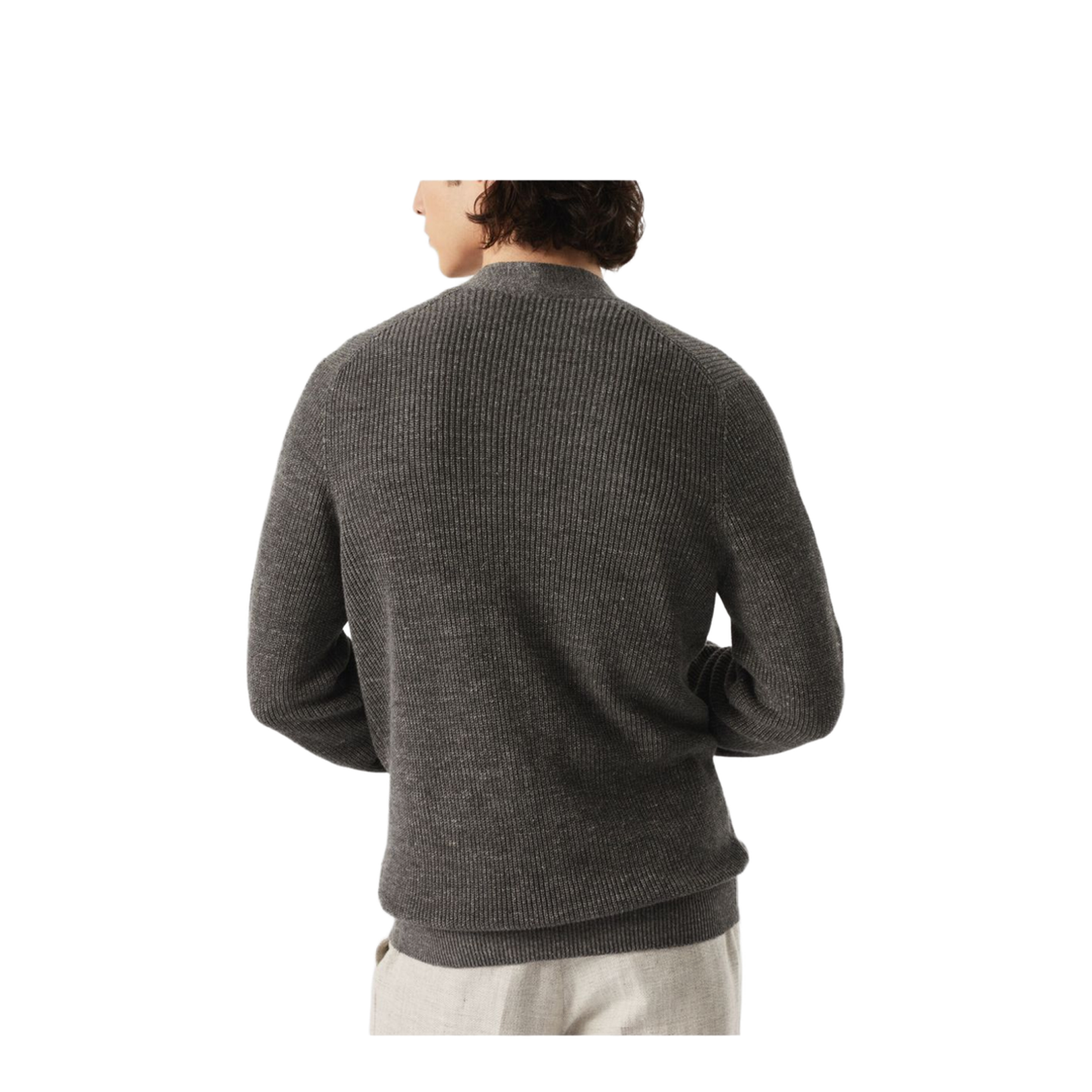 Linen and Cotton Half English Rib Cardigan with Metal Buttons