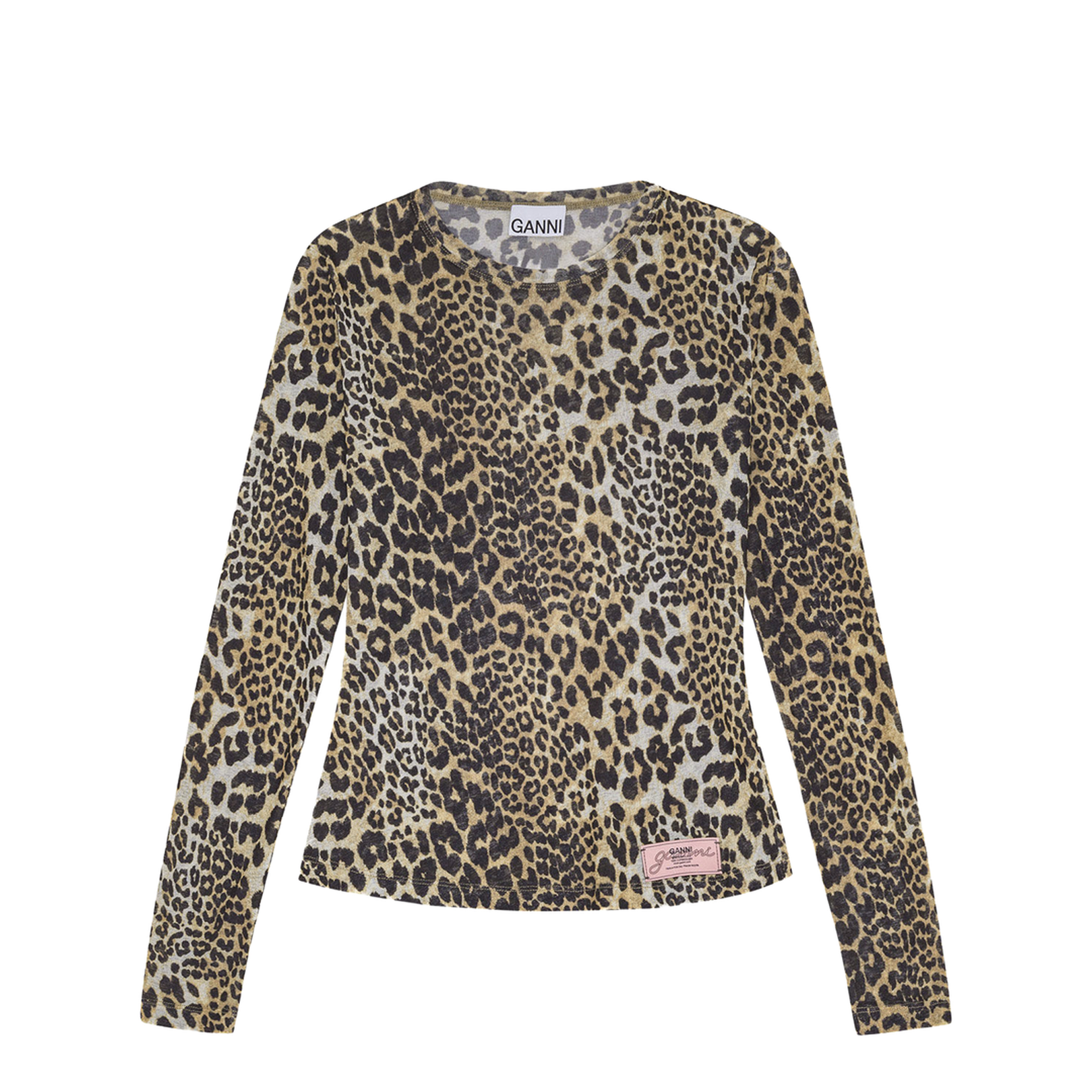 Brown Top with All-Over Leopard Motif in Tech Fabric