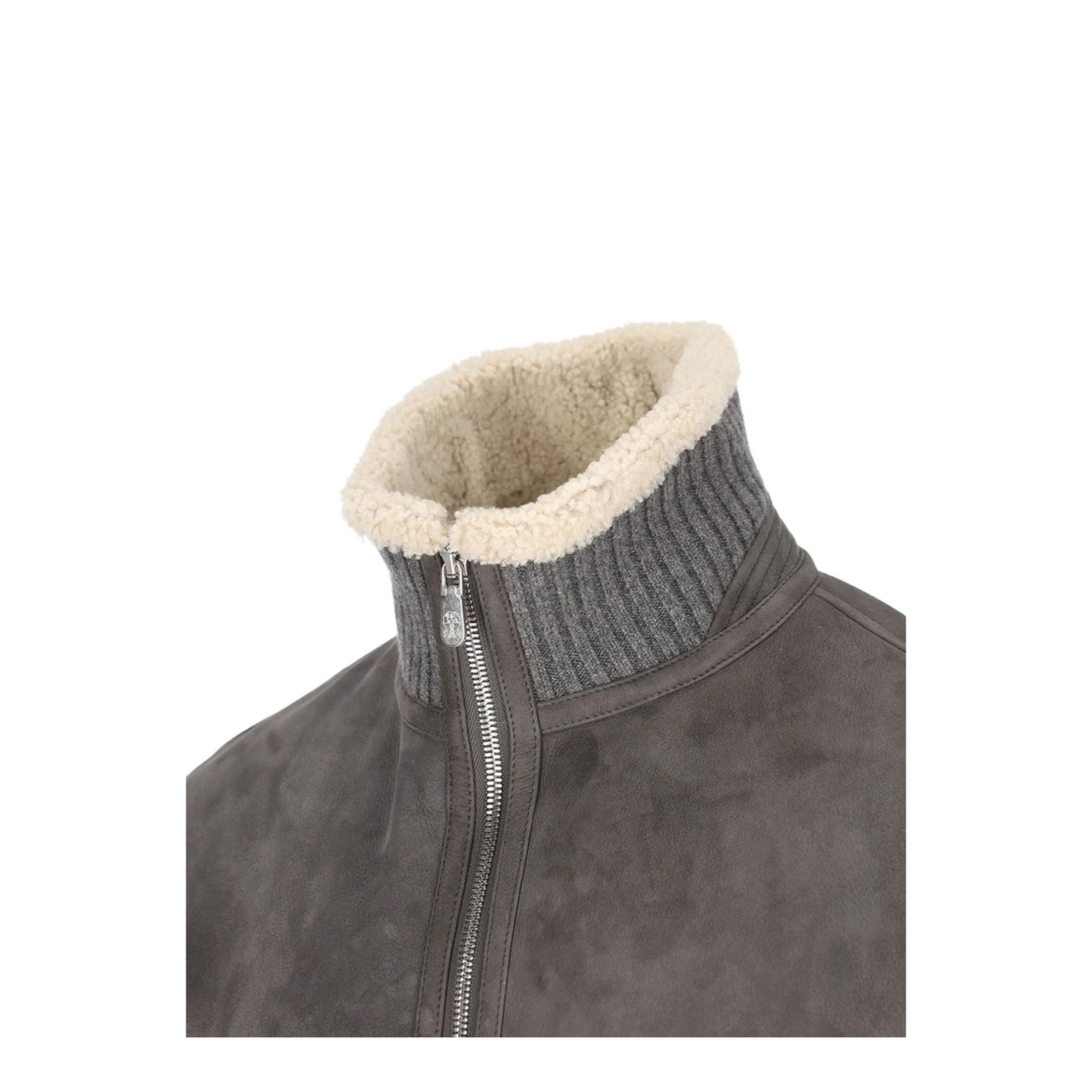 MAYFEYR - Brunello Cucinelli - Shearling Jacket With Zip And High Neck - MPMCU1737