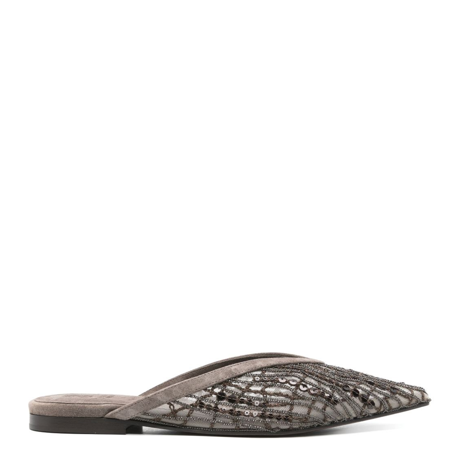 Glistening Abstract Embroidery Flats in Suede