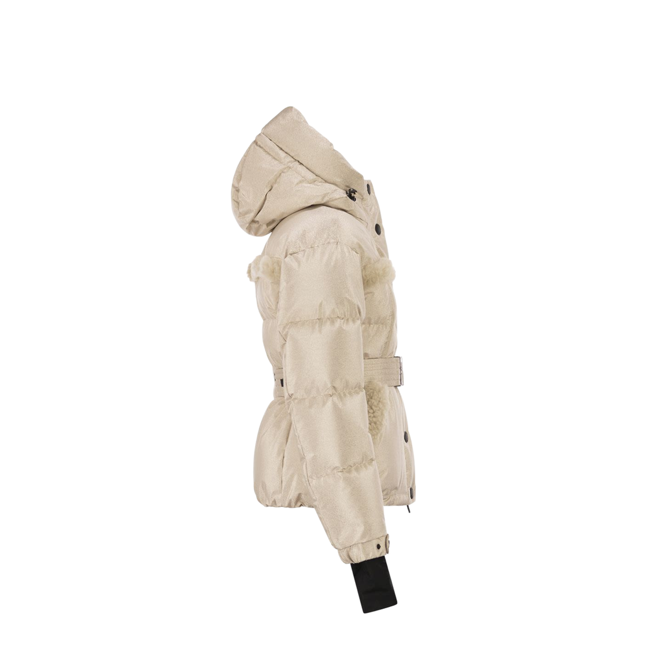 Metallic Ski Jacket With Shearling Hood