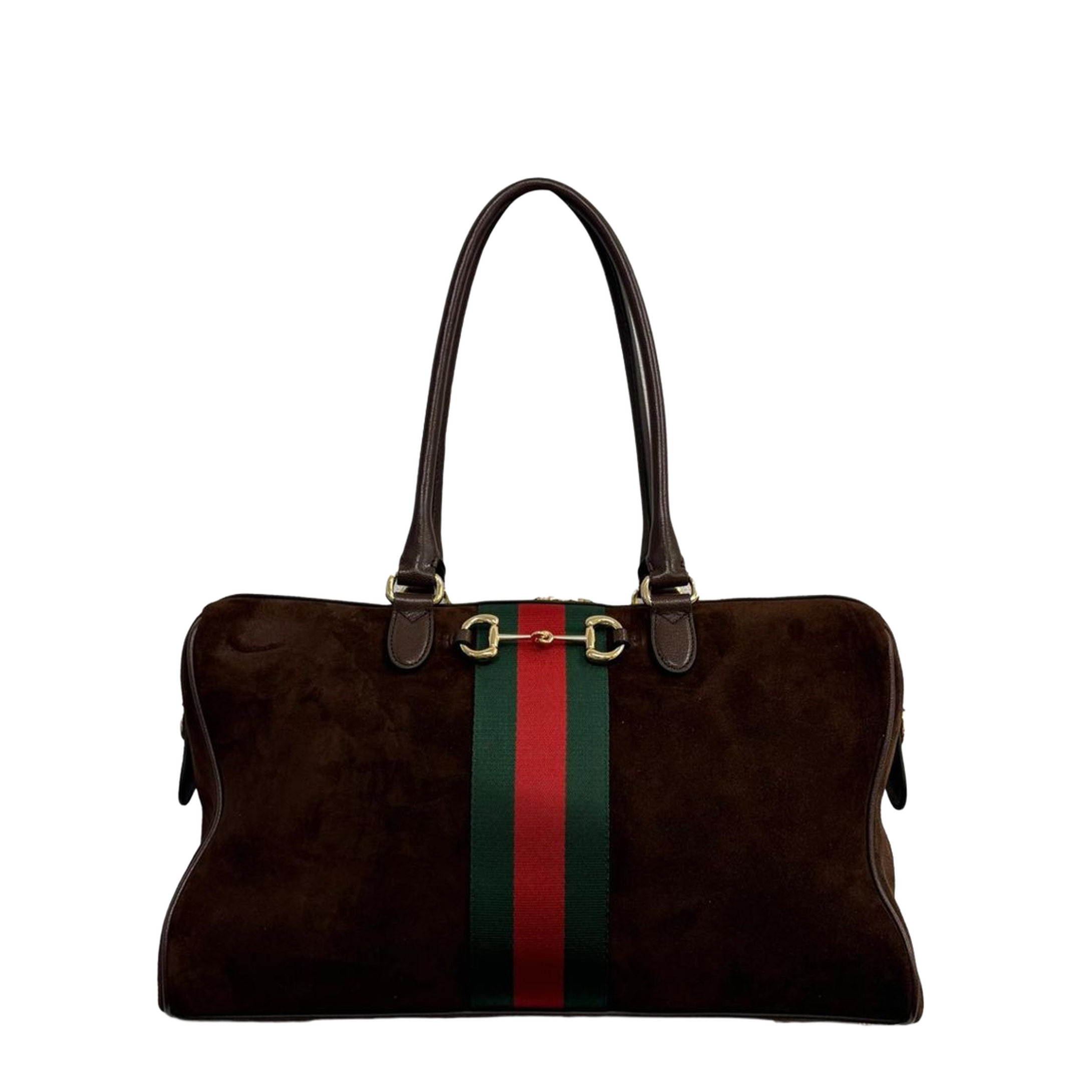 Borsetto Large Boston Bag in Dark Brown Suede