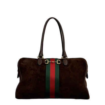 Borsetto Large Boston Bag in Dark Brown Suede