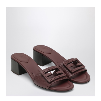 Baguette Burgundy Leather Medium-Heeled Slides