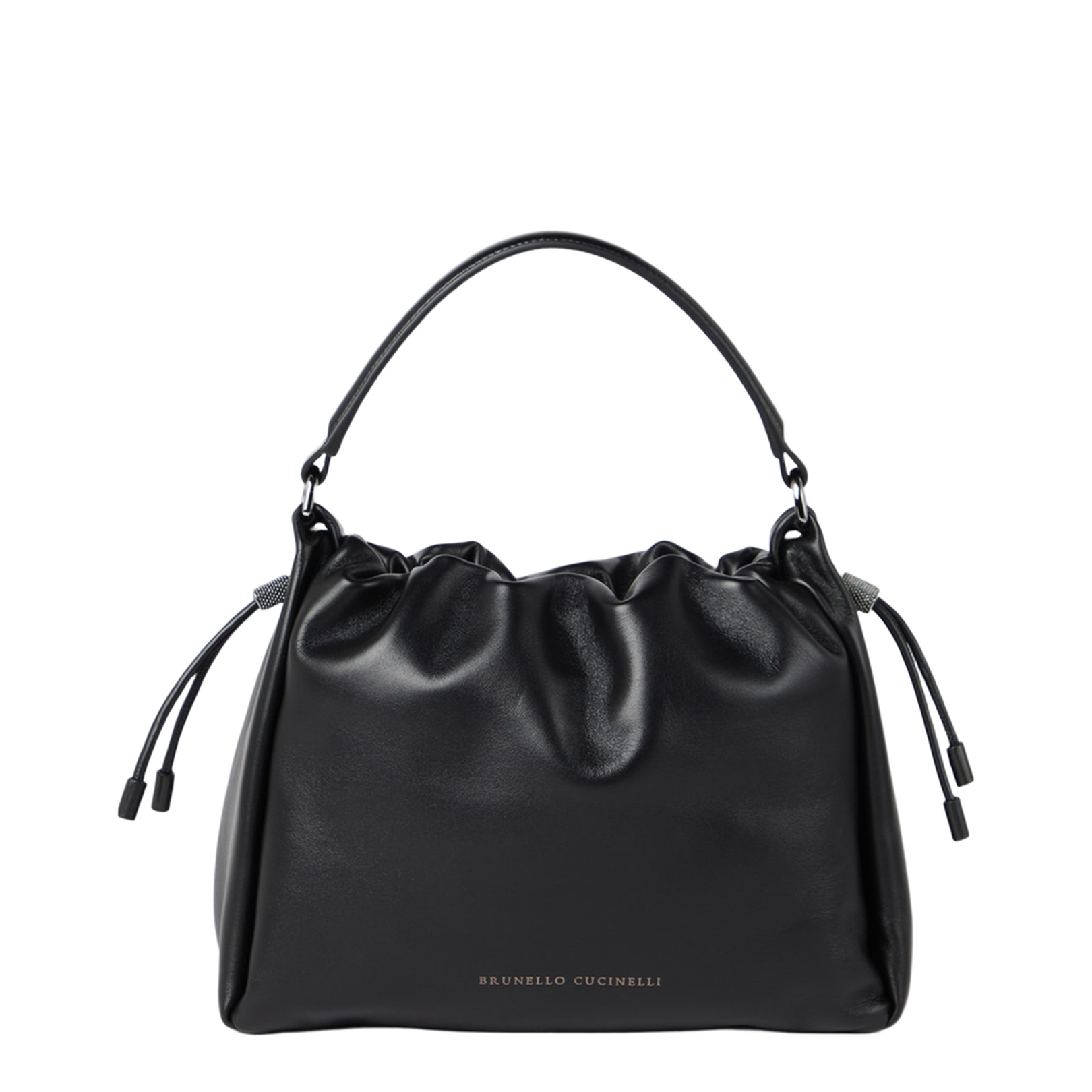 Small Soft Leather Mellow Bucket Bag in Ivory