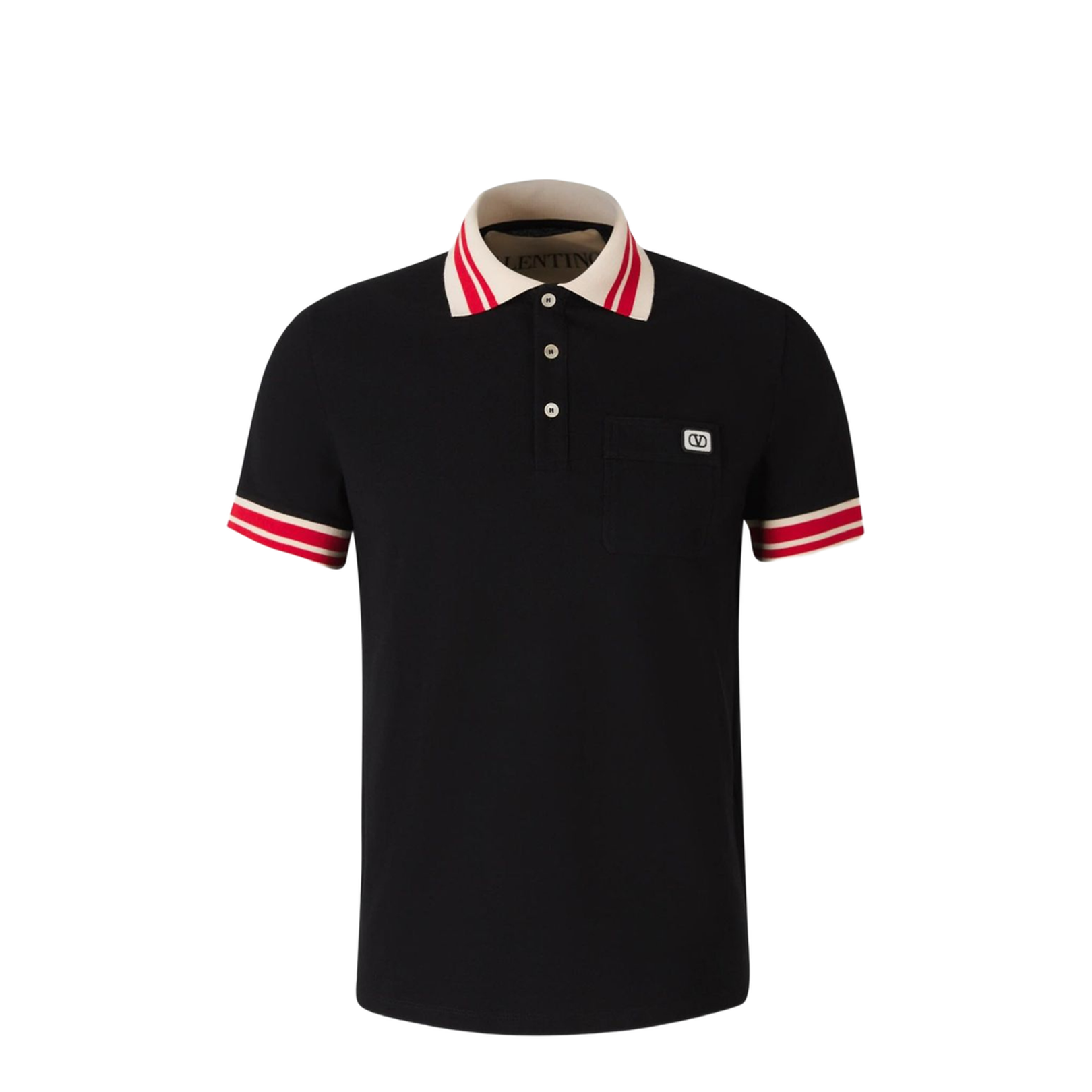 Cotton Piqué Polo Shirt with VLogo Patch in Black