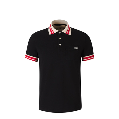Cotton Piqué Polo Shirt with VLogo Patch in Black