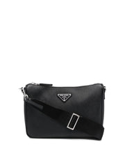 Saffiano Leather Crossbody Bag with Pouch, Silver Hardware