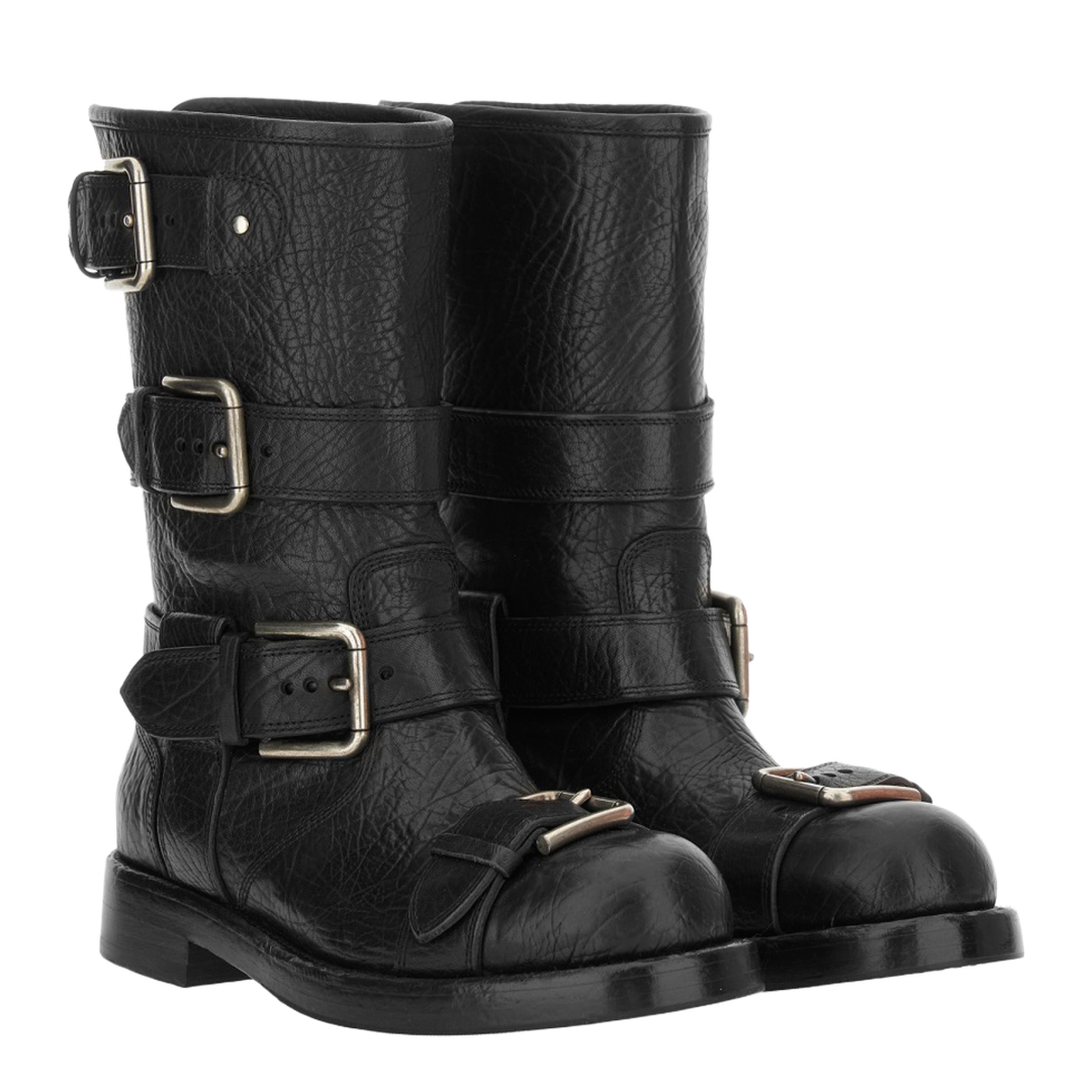 Black leather boots with straps