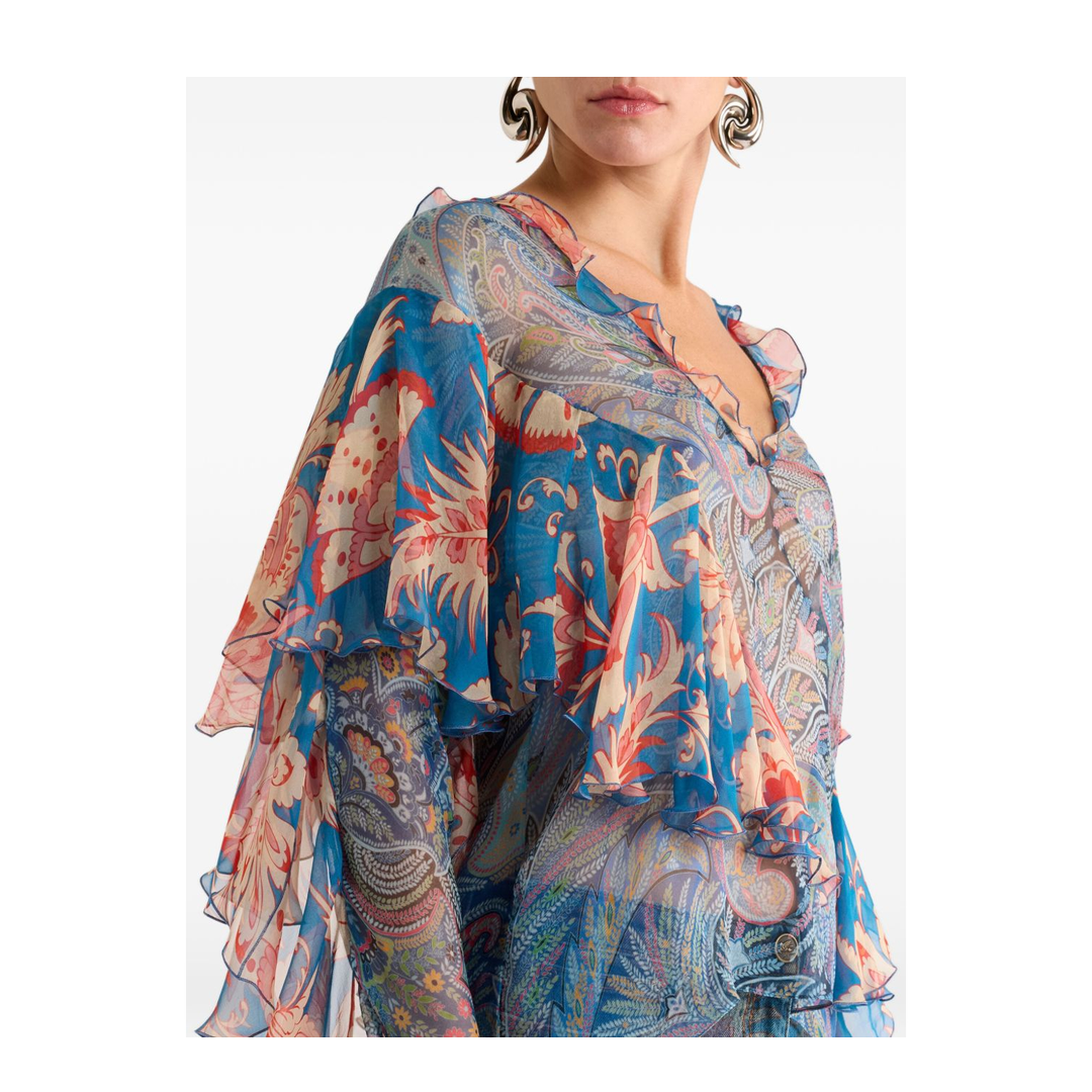 Floral Print Ruffles Chiffon Blouse