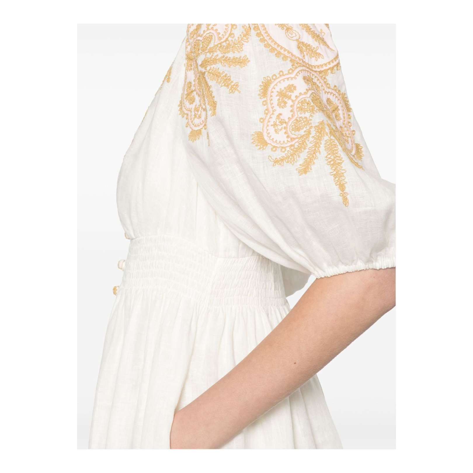 Embroidered Linen Midi Dress