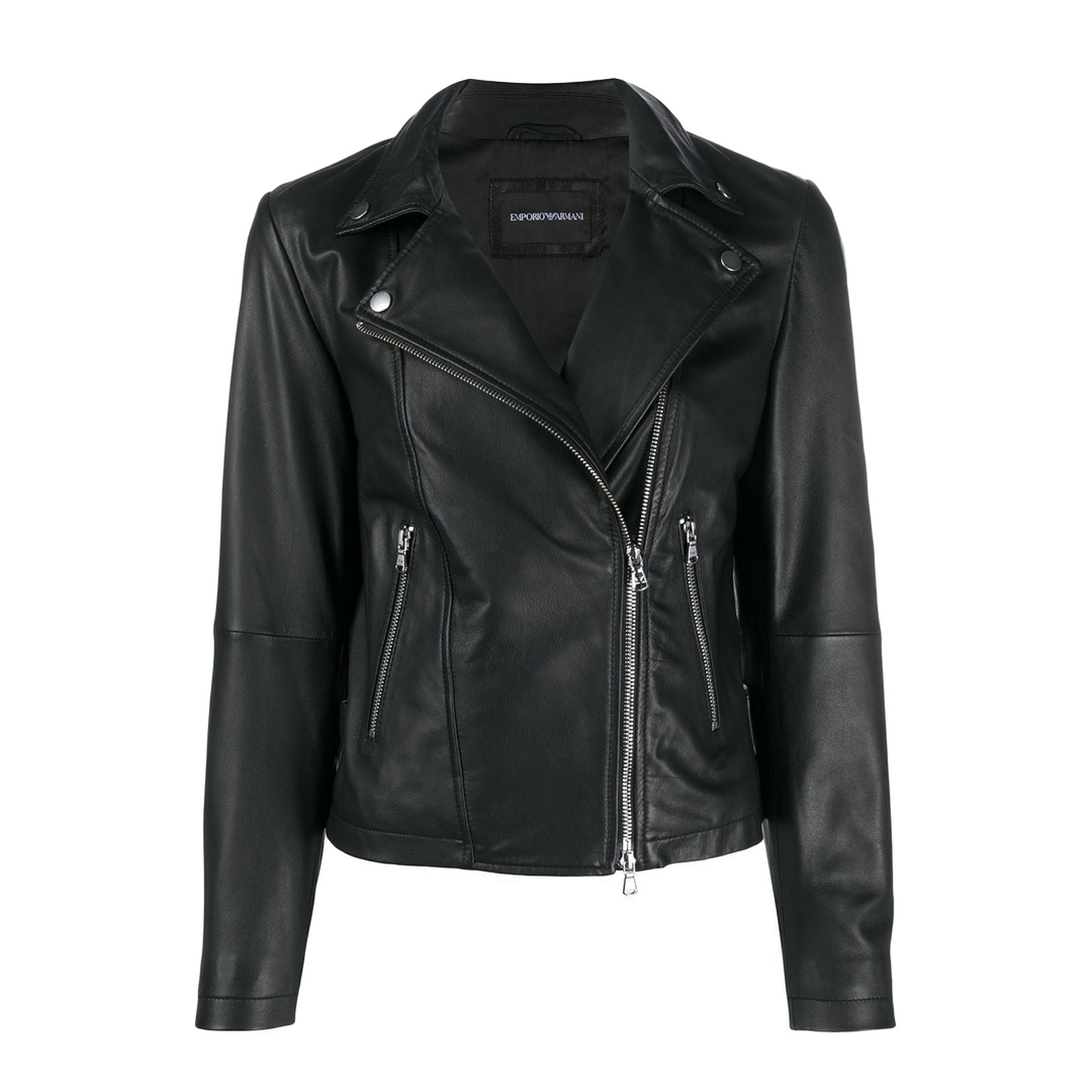 Black Leather Zipped Biker Jacket
