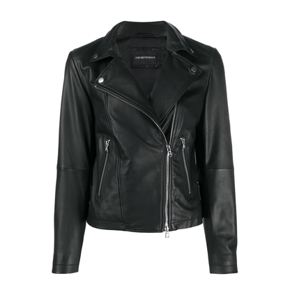 Black Leather Zipped Biker Jacket