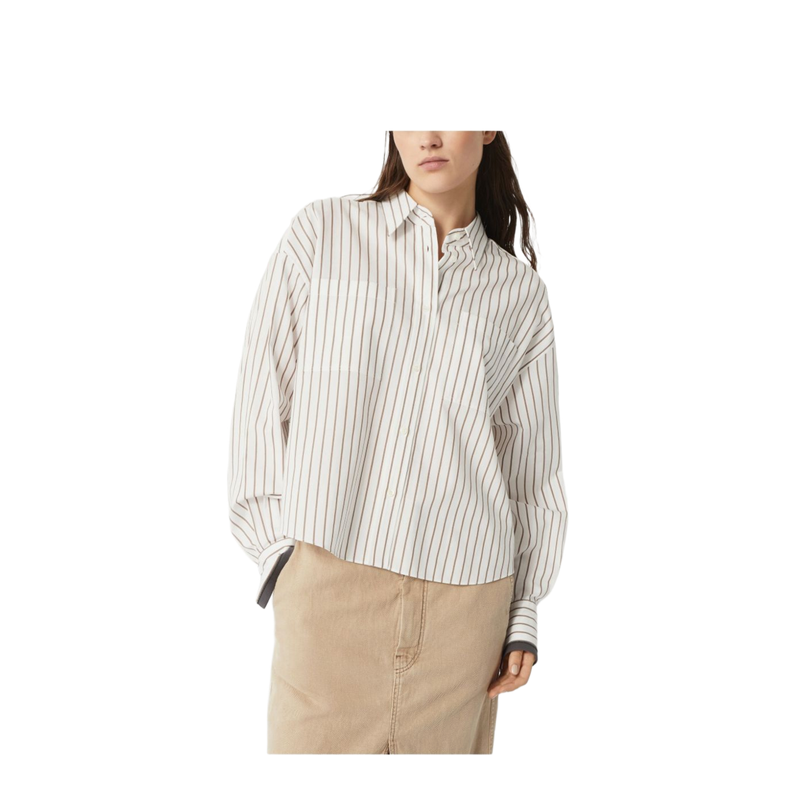 Striped Cotton Twill Shirt with Shiny Cuffs