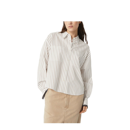 Striped Cotton Twill Shirt with Shiny Cuffs