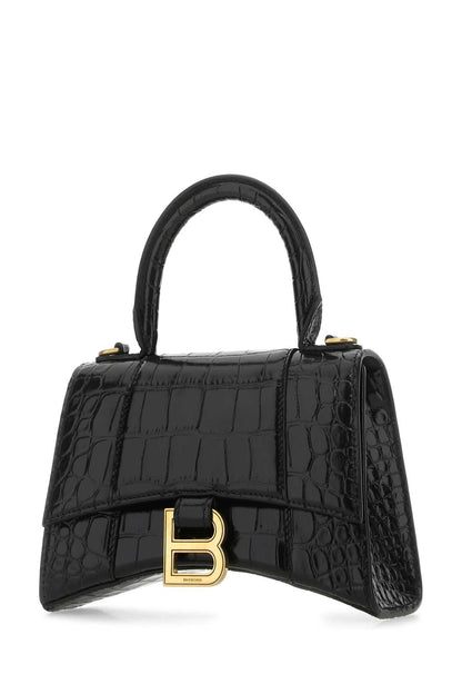 Hourglass Handbag XS in Black Crocodile Embossed Calfskin