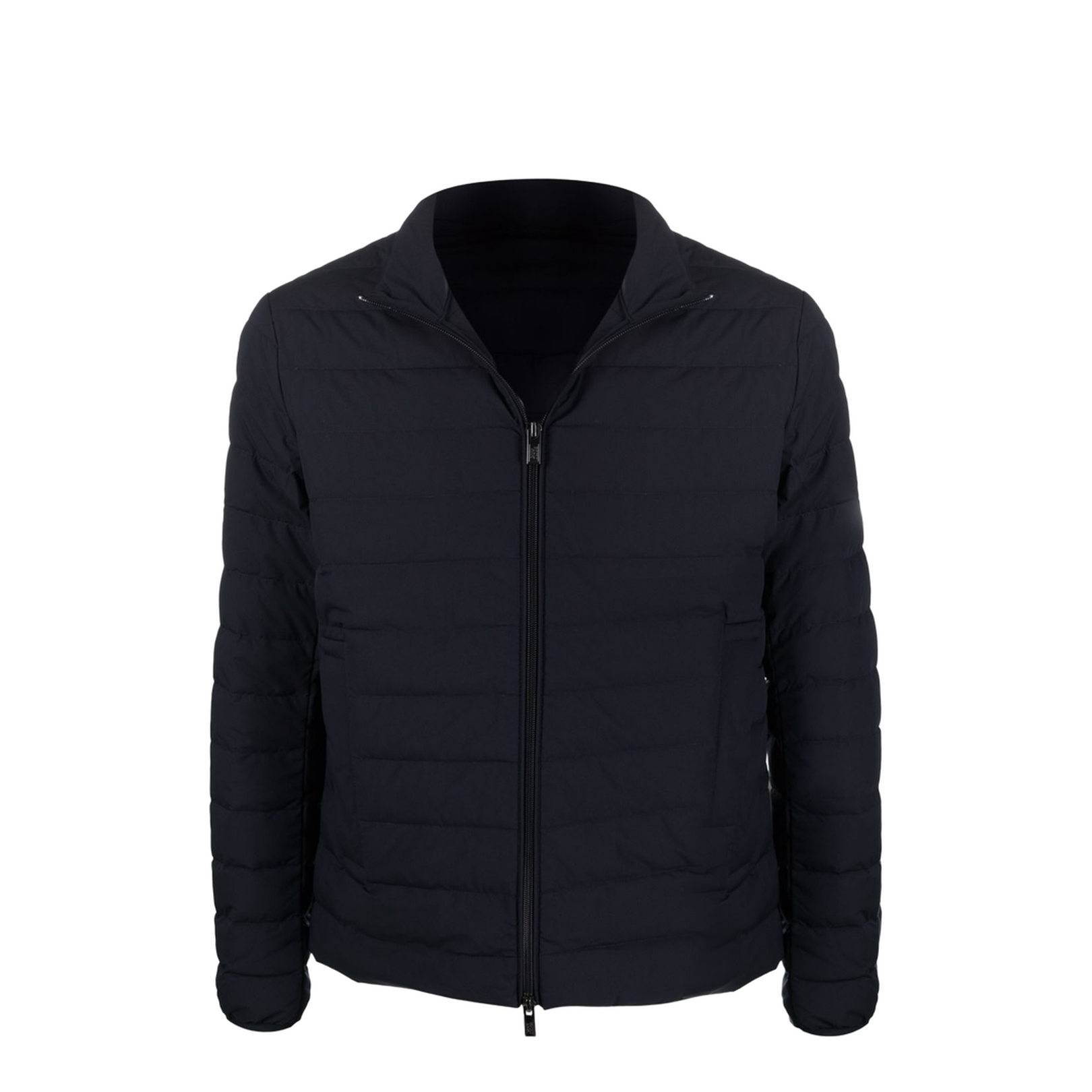 Navy Blue Feather Down Padded Logo-Patch Jacket