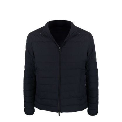 Navy Blue Feather Down Padded Logo-Patch Jacket