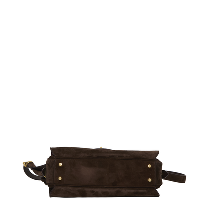 Le 7 Medium Suede Calfskin Shoulder Bag - Moka/Ruby