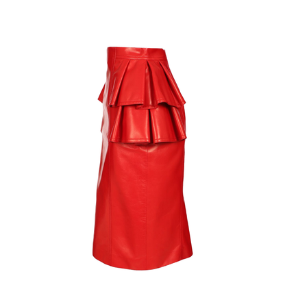 Leather Midi Skirt Red