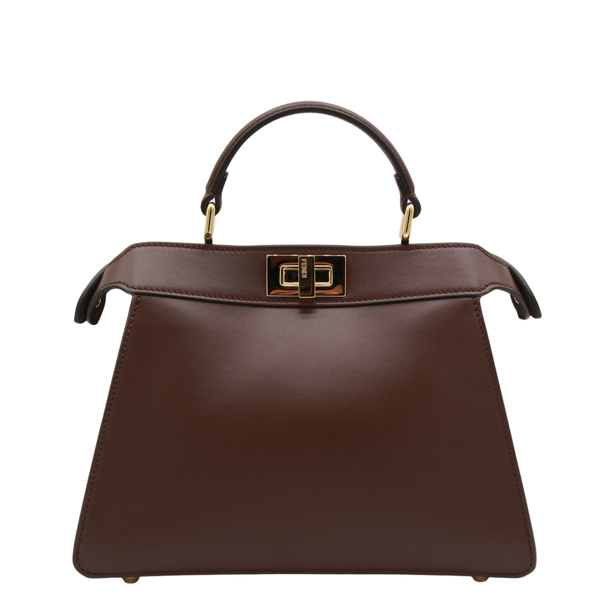 Peekaboo ISeeU Small Calf Leather Top Handle Bag - Mahogany Brown