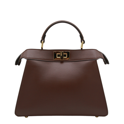 Peekaboo ISeeU Small Calf Leather Top Handle Bag - Mahogany Brown