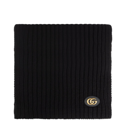 Wool Cashmere Scarf with Double G in Black