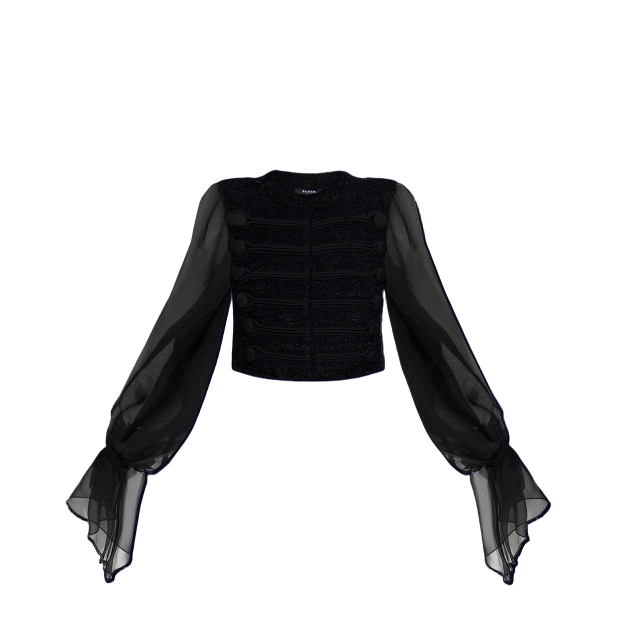 Edge-to-edge Tweed and Chiffon Jacket Black