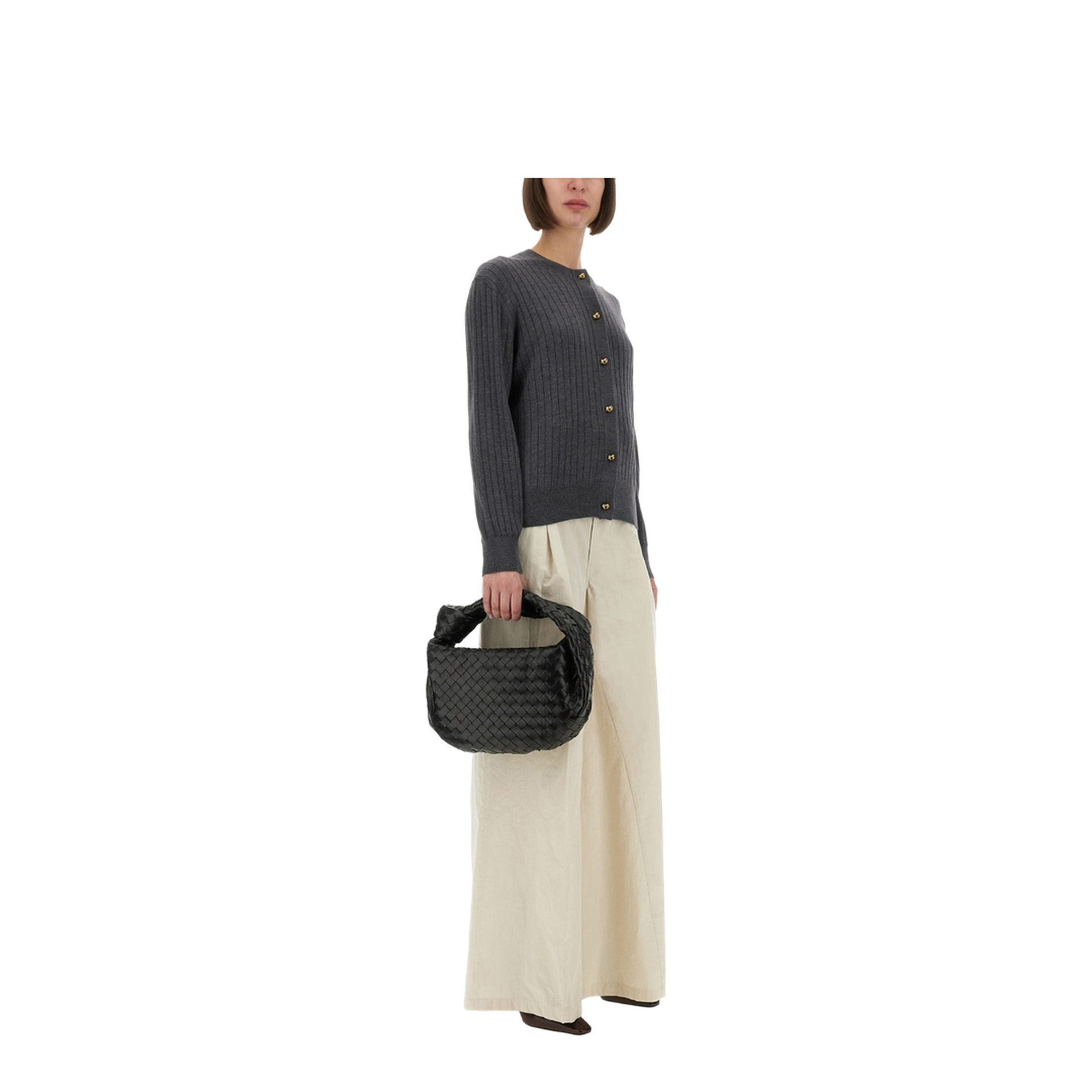 Wool Rib Cardigan in Anthracite