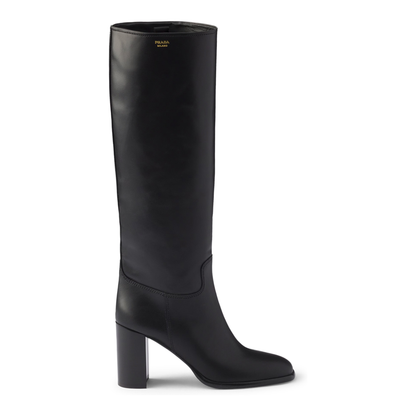 High Leather Boots With Screen Printed Logo
