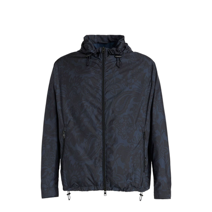 Windbreaker with blue pattern