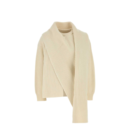 Beige Scarf-Detail Sweater