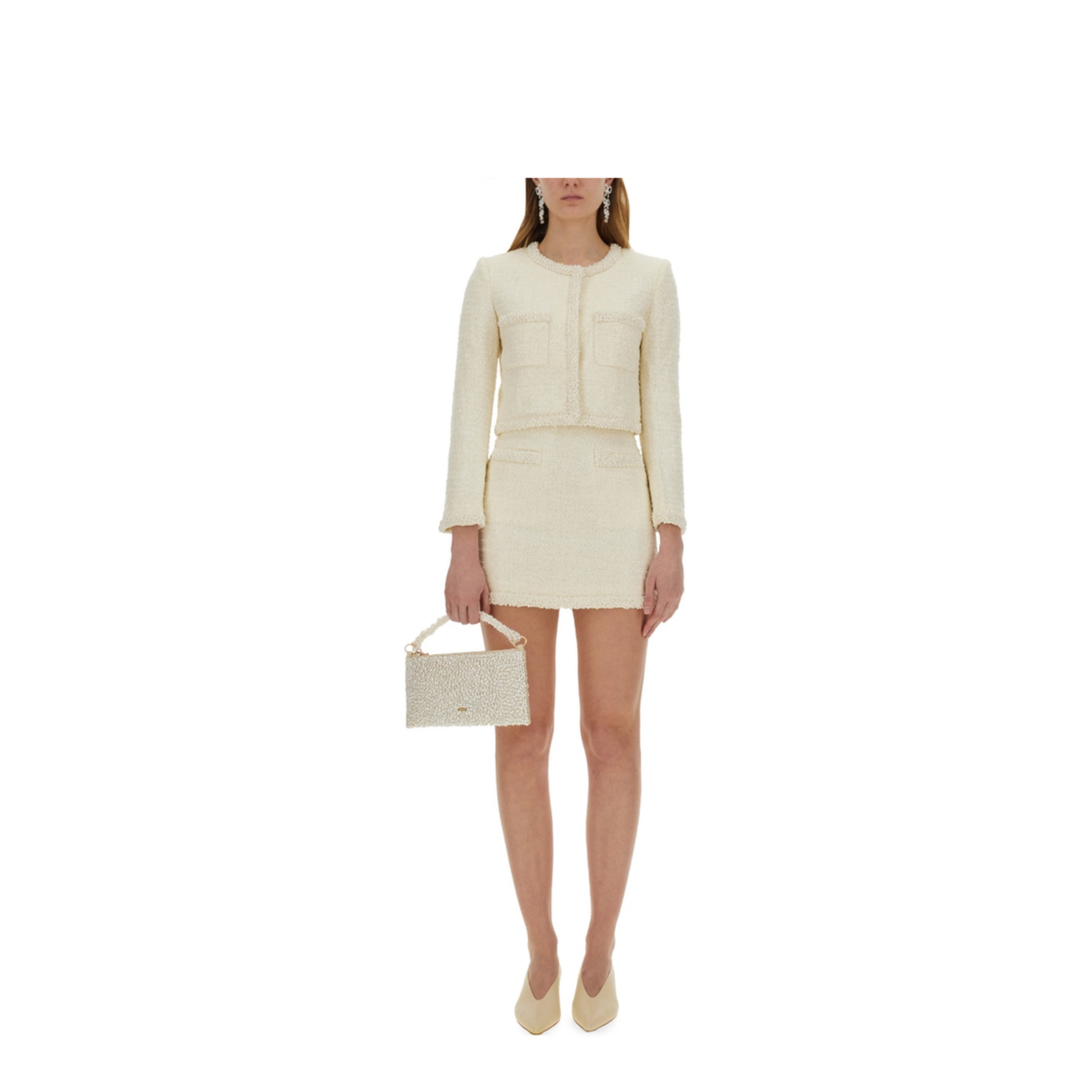 MAYFEYR - Self Portrait - Boucle Mini Skirt With Pearls - RS25164SKCCREAM