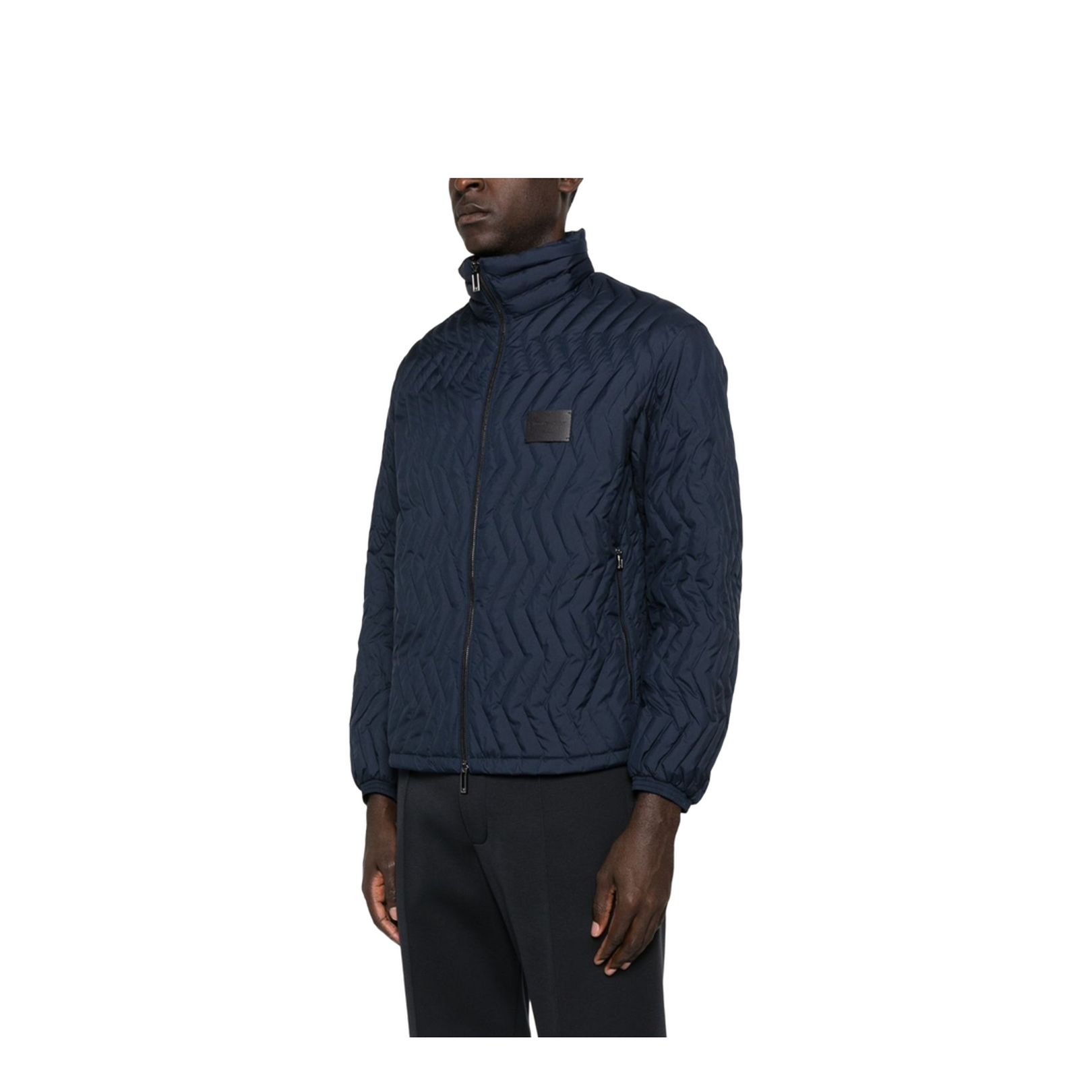 Full-zip Down Jacket in Chevron Quilted Ripstop Nylon